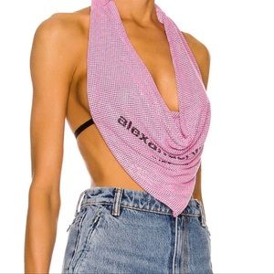 Alexander Wang Pink Cowl Crop Halter Top - Size Small